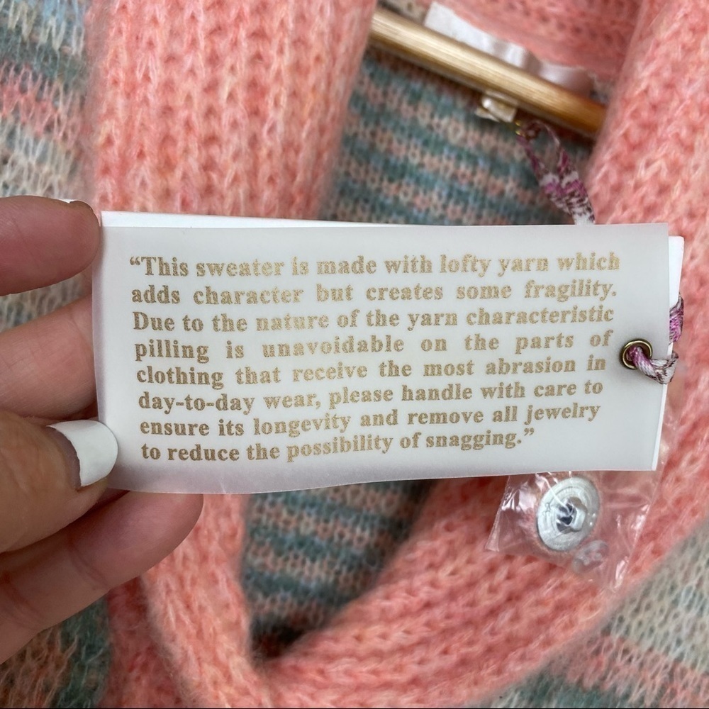 LoveShackFancy Jeeves Magnolia Pink Plaid Wool and Mohair Long Sleeve Cardigan - Picture 10 of 13